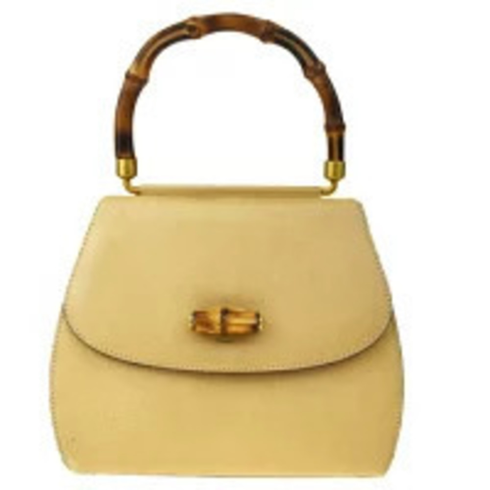 Gucci Bamboo Handbag Beige Leather